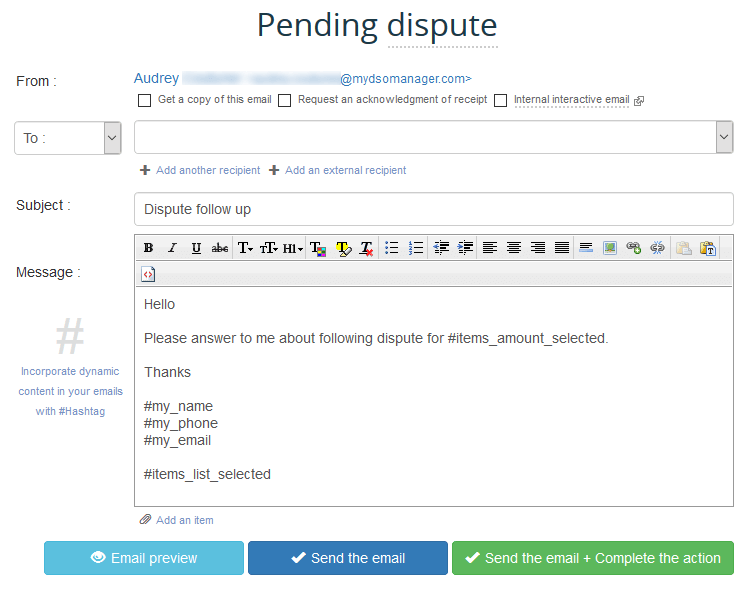 Send the email without terminating the action