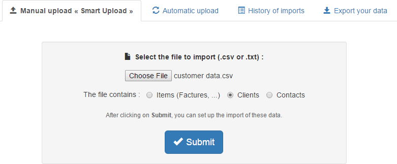 Template of csv file