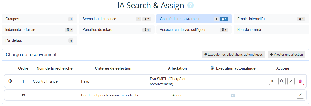 Préférences charge de recouvrement