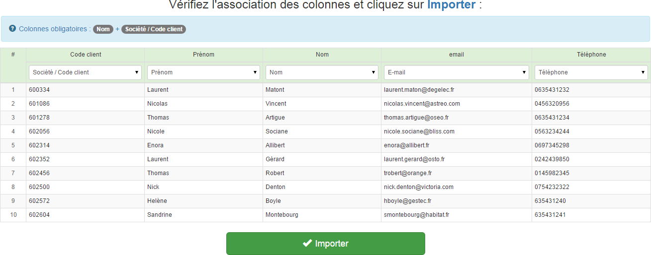 Exemple de fichier d'import