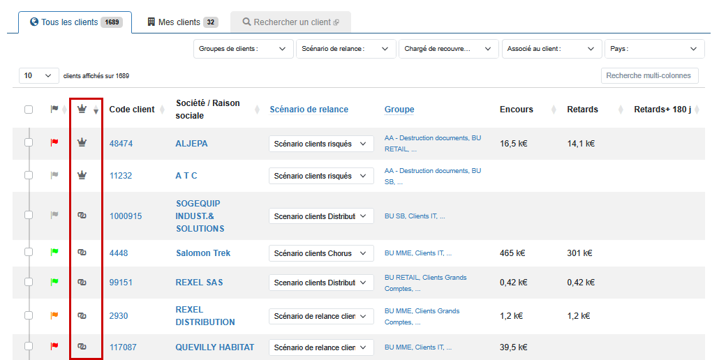 Fiche client groupé