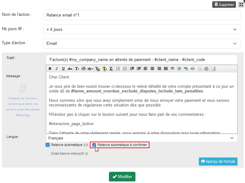 Relance automatique à confirmer