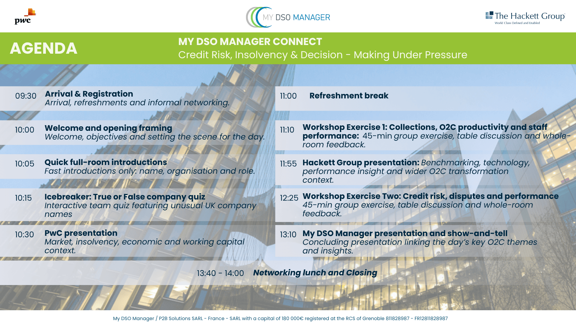 My DSO Manager Connect London agenda