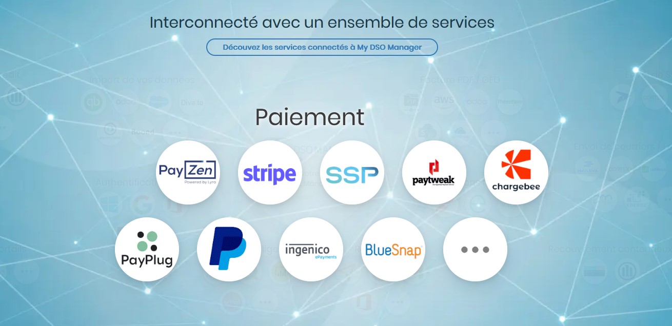 Constellation des différentes solutions de paiements intégrées dans My DSO Manager