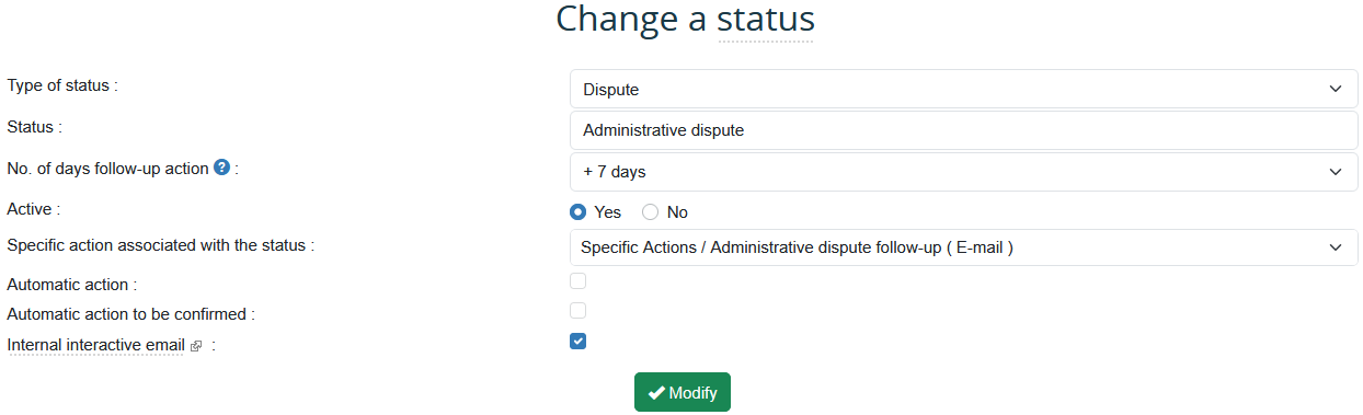 Status configuration