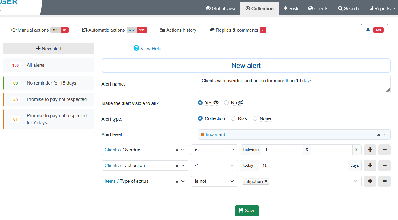 Warning absence of reminder criteria