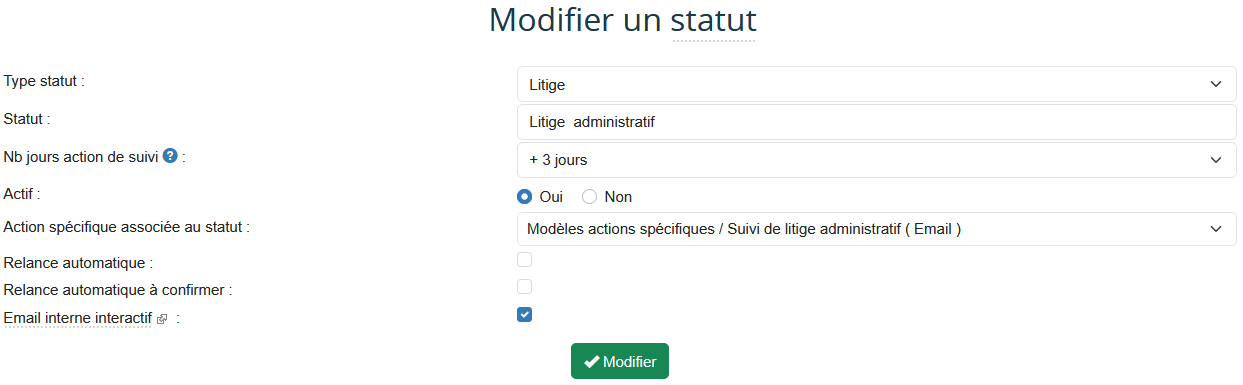 Configuration statut