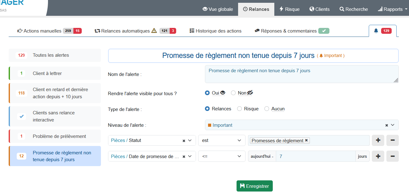 Alerte Promesse de règlement