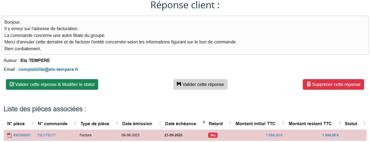 Réponse client
