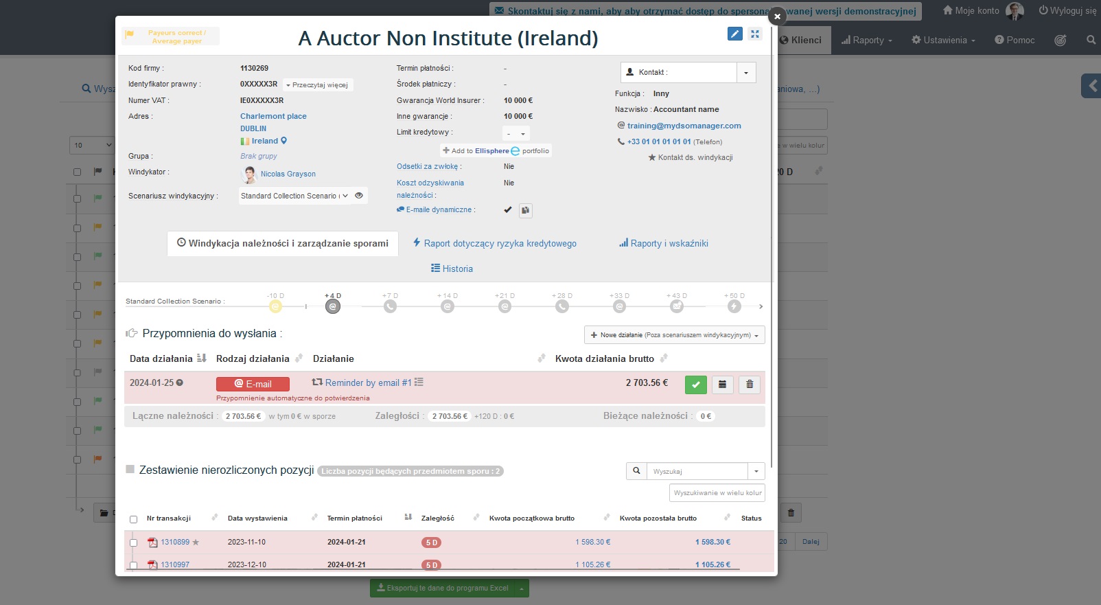 Customer account receivable