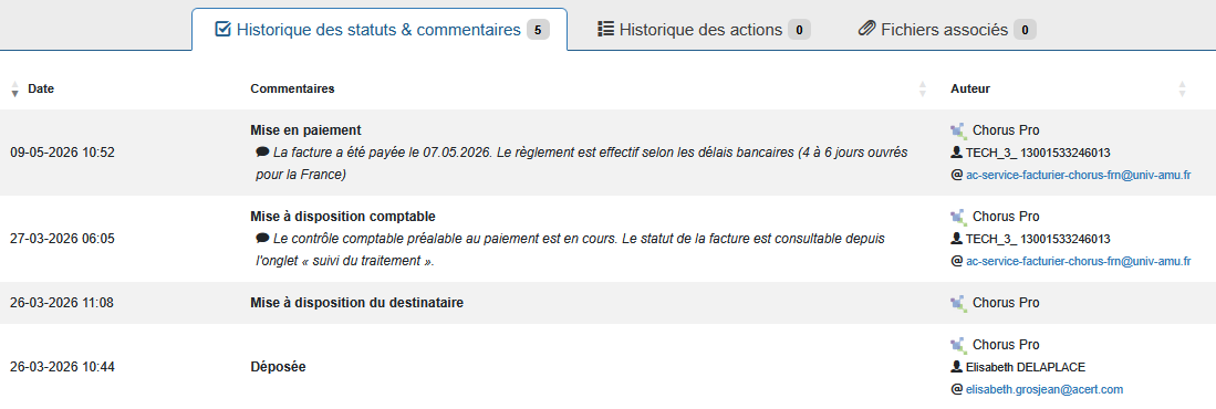 Chorus PRO historique facture