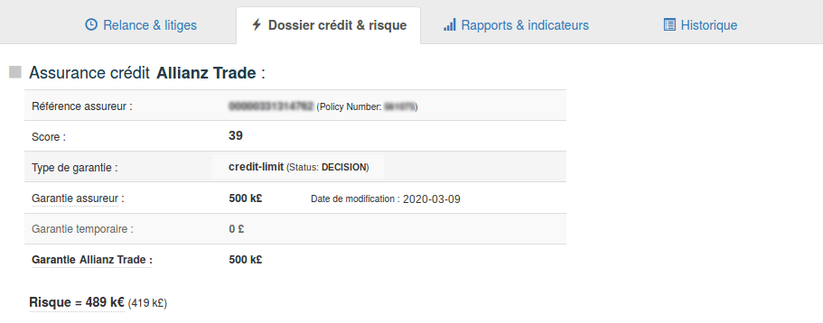Allianz Trade dans la fiche client