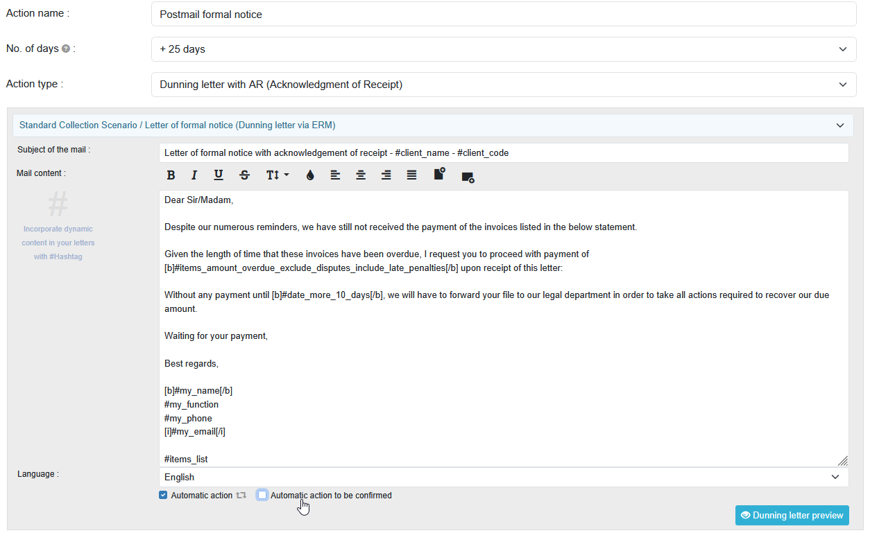 Automatic reminder email