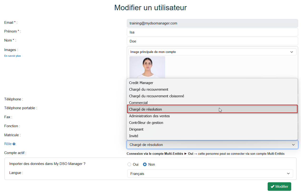 Nouveau rôle chargé de résolution dans le module de gestion des litiges My DSO Manager
