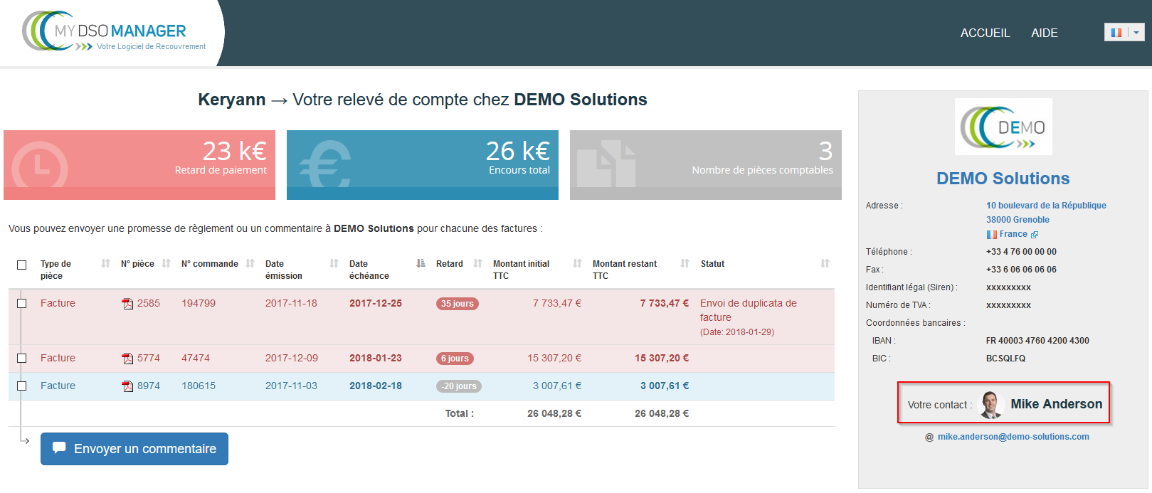 Chargé recouv. page relance interactive