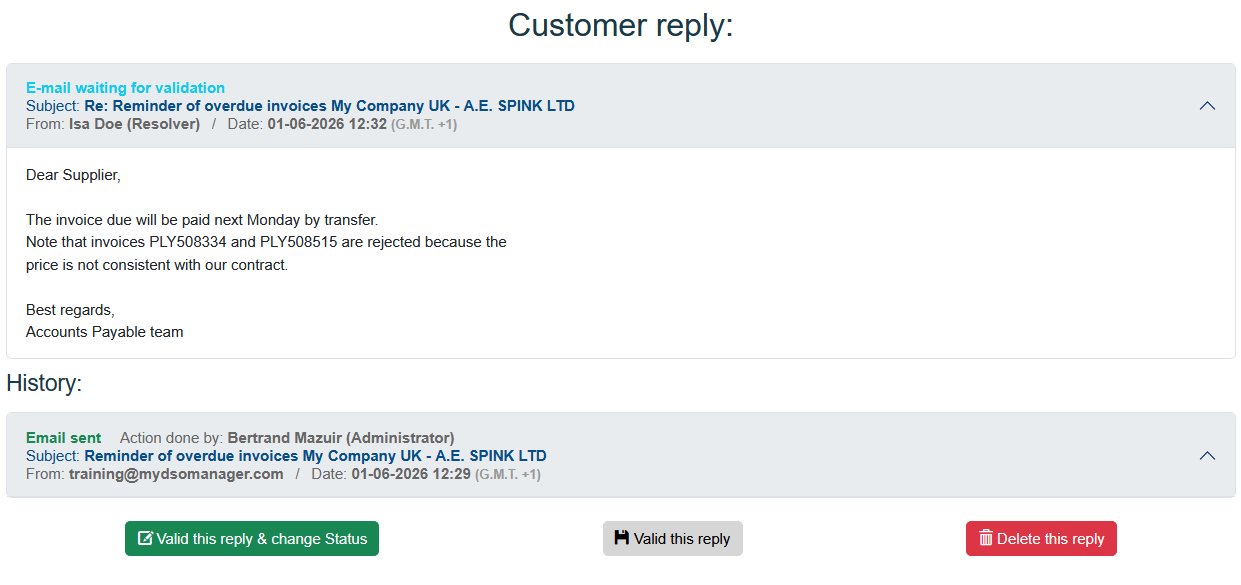 Customer reply following collection email