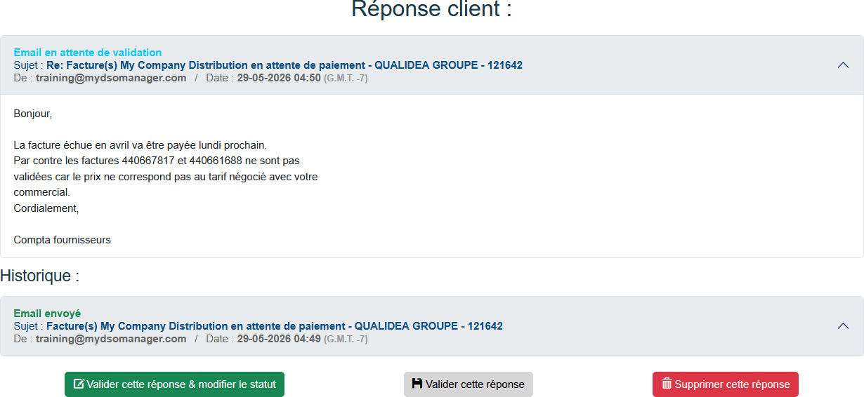 Réponse client suite relance par email