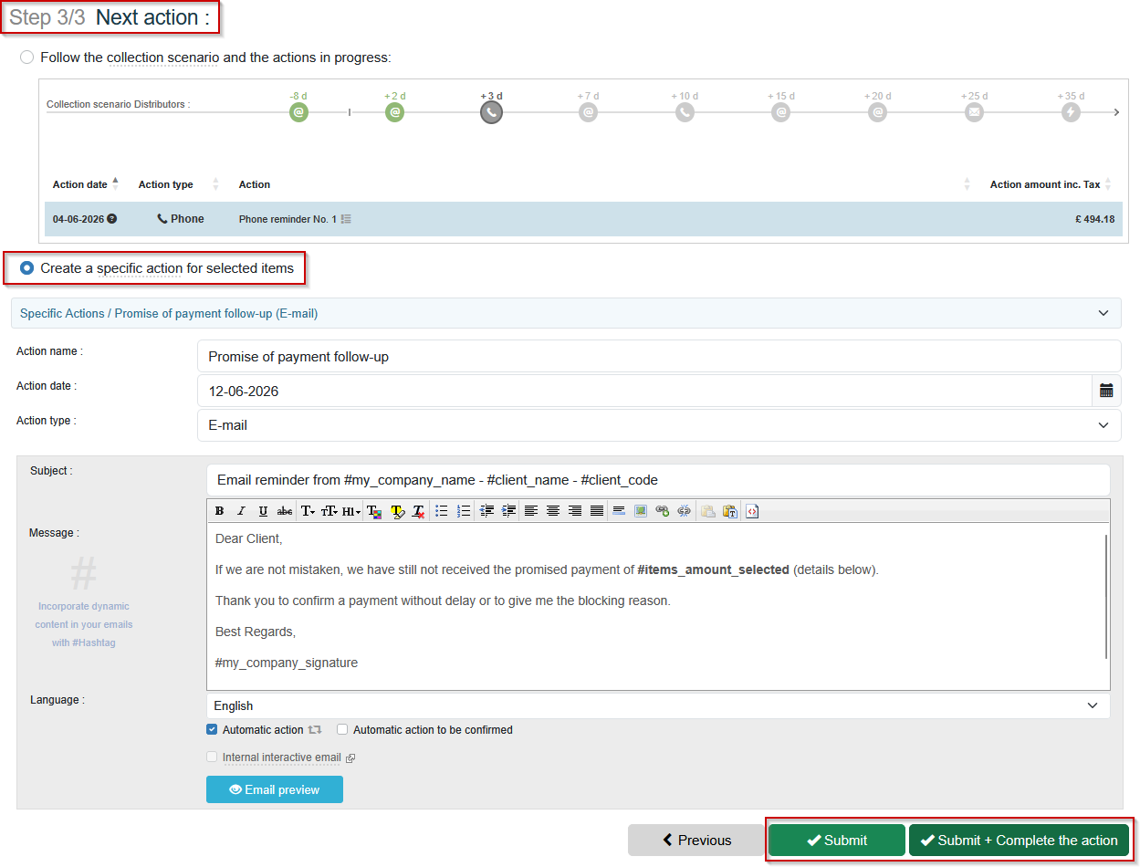 Recording a payment promise